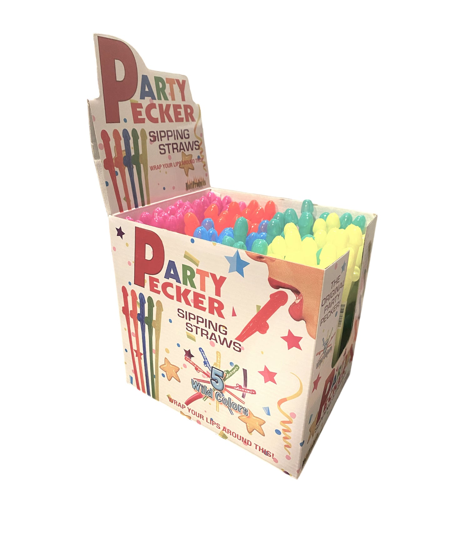 Party Pecker Sipping Straws 5 Assorted Colors 144  Pcs Display
