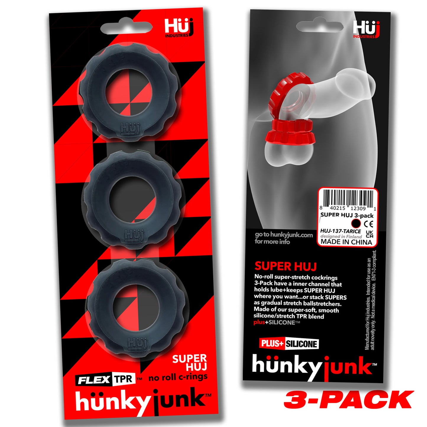 Super Huj - 3-Pack Cockrings - Tar Ice