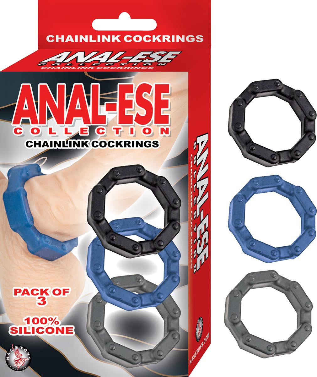 Anal-Ese Chainlink Cockrings - Black/blue/grey
