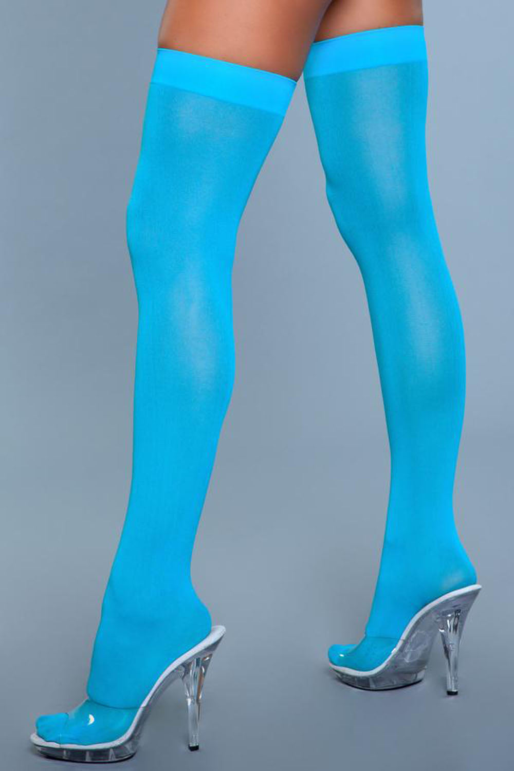 Opaque Nylon Thigh Highs - Turquoise - One Size