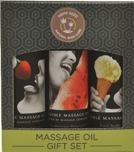 Edible Massage Oil Gift Set Box - 2 Fl. Oz. Bottles - Strawberry, Watermelon, Vanilla