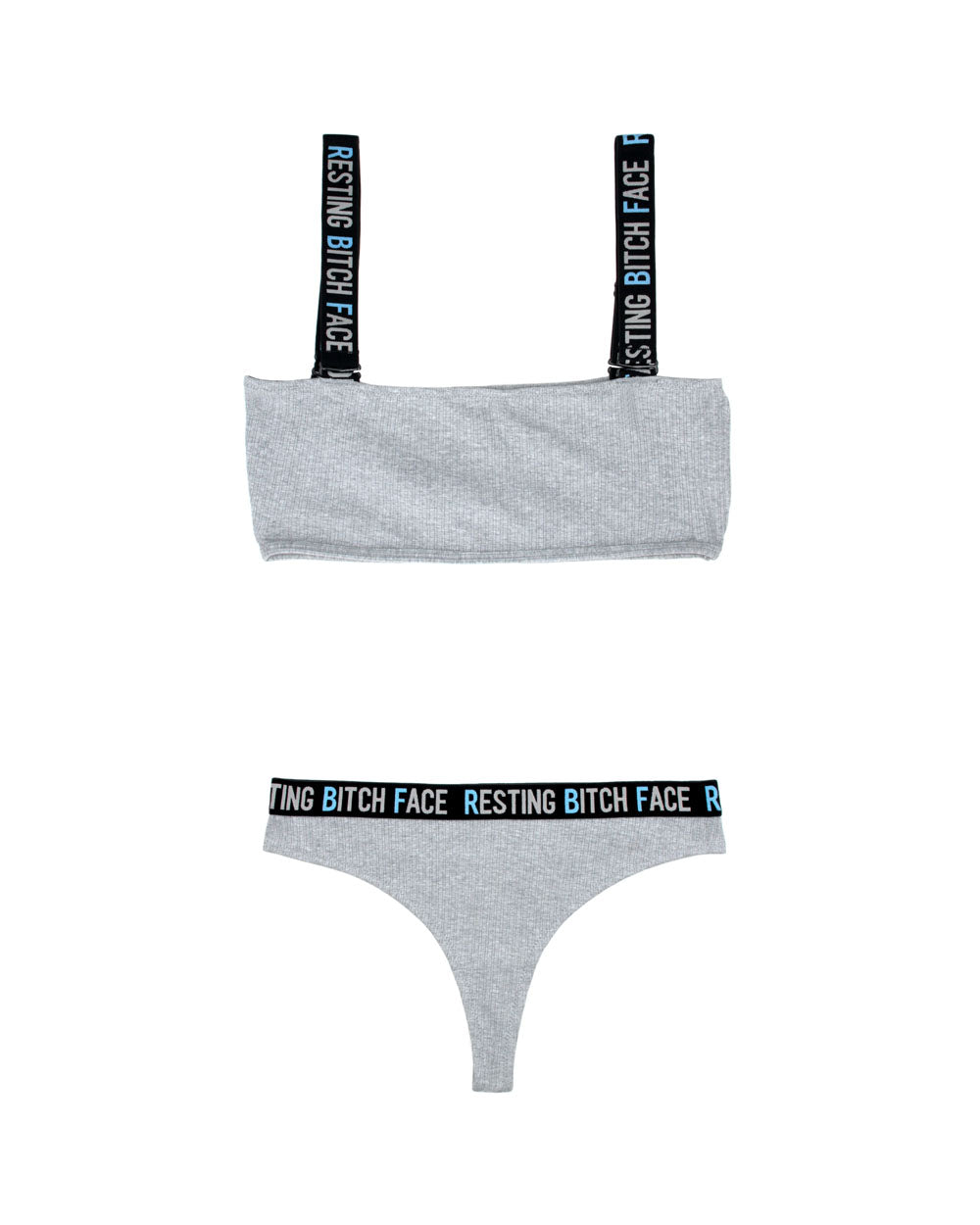 Resting Bitch Face Crop Top and Thong Panty Set - Gray - L-xl