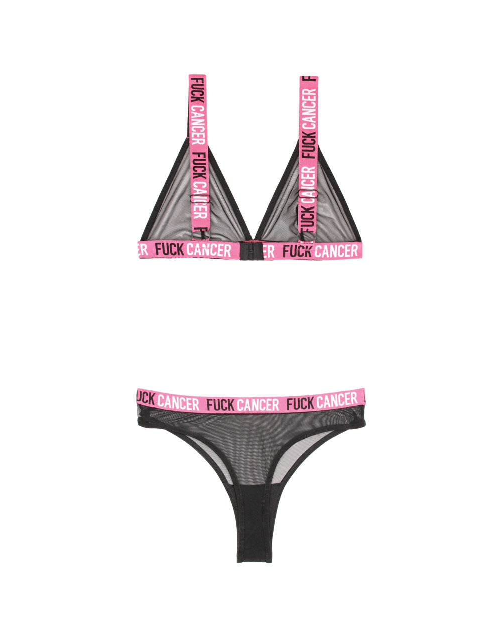 Fuck Cancer Bralette and Cheeky Panty Set - Black - L-xl