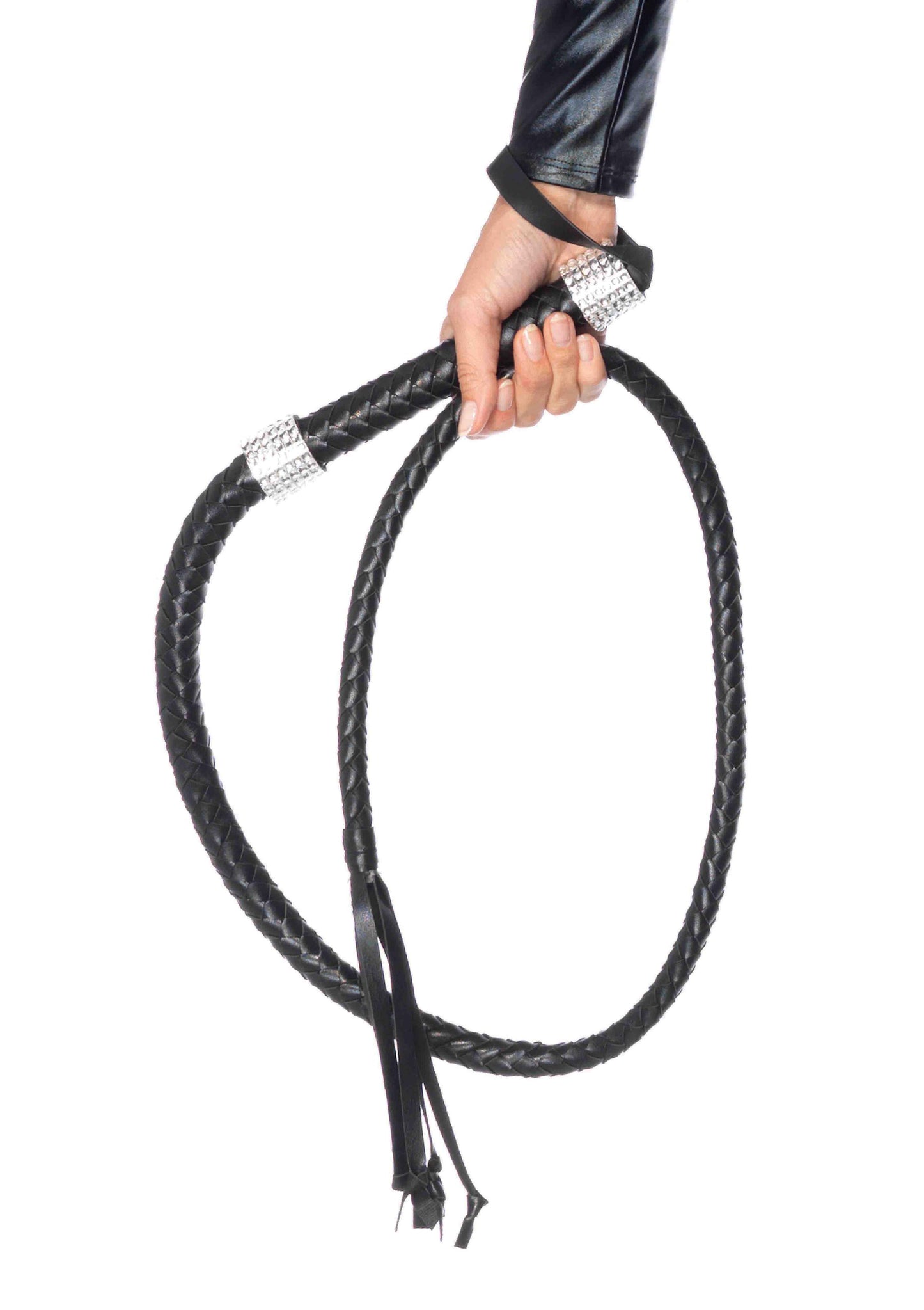 Rhinestone Handle Whip - Black
