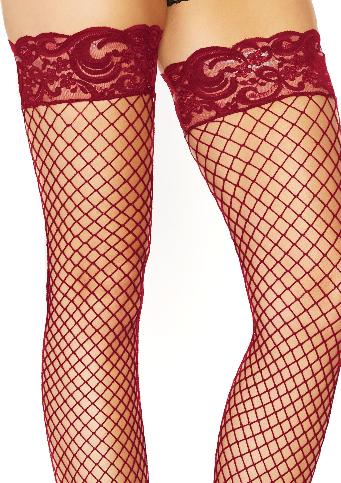 Stay Up Fishnet Thigh Highs - One Size - Burgundy