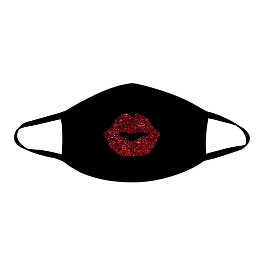 Pucker Up Red Glitter Lips Face Mask With Black  Trim
